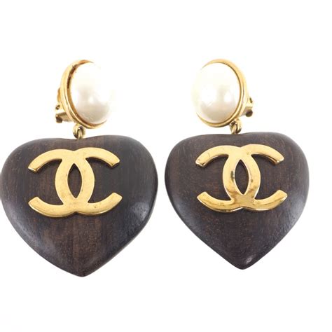 chanel wooden heart earrings|authentic chanel logo stud earrings.